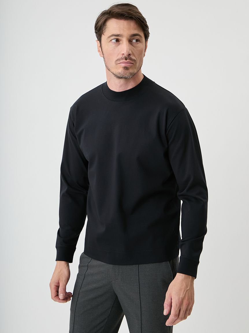 MARK&LONA ブラック モックネックロングスリーブシャツ　46 MARK&LONA ブラック モックネックロングスリーブシャツ 46