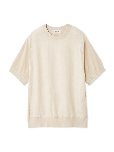 未使用品級　AOURE /アウール　半袖ニットTシャツ/白/M　リブ　メンズ 未使用品級 AOURE /アウール 半袖ニットTシャツ/白/M リブ