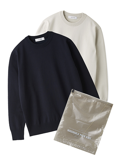 AOURE WASHABLE PACK KNIT(2枚組) クルーネック Safari Lounge別注カラー有り】【A PACK】WASHABLE PACK KNIT(2枚組