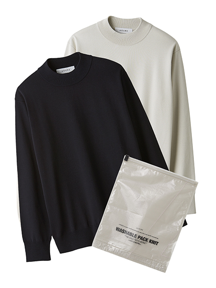 【A PACK】WASHABLE PACK KNIT(2枚組) モックネック