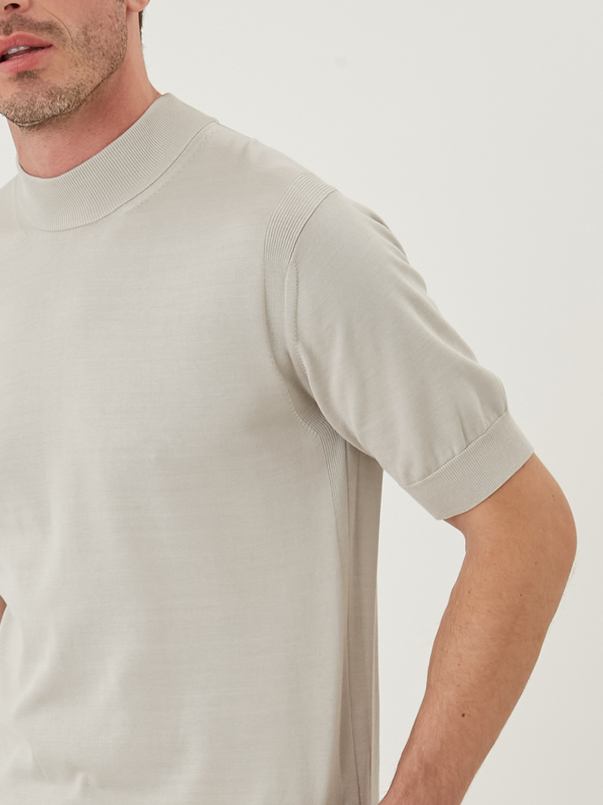 未使用品級　AOURE /アウール　半袖ニットTシャツ/白/M　リブ　メンズ セレーサカルメン ニットティーシャツ(ニット)｜トップス｜AOURE