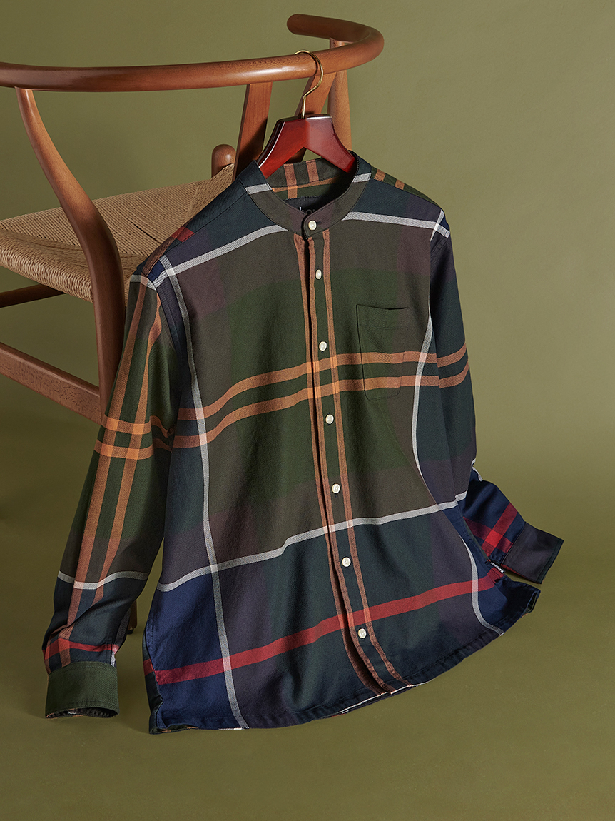 Barbour Reyner タータンチェック バンドカラー シャツ　38 Reyner タータンチェック バンドカラー シャツ（オーバーサイズ