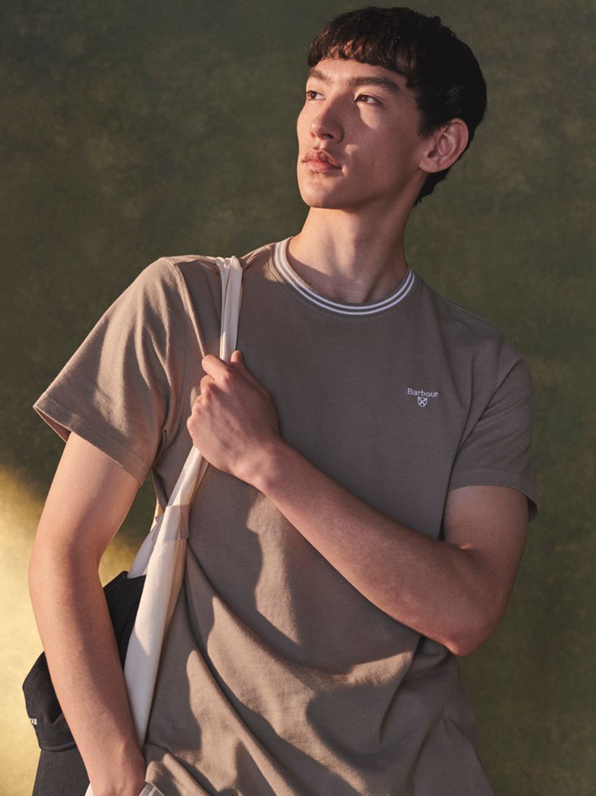 REST&RECREATION ストライプリップネックTシャツ Austwick ストライプリブネック Tシャツ（テーラードフィット