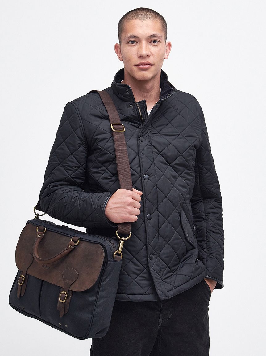 Barbour ビジネスバッグ レザー 本革 黒 ワックス コットン レザー ブリーフケース｜バッグ｜バッグ