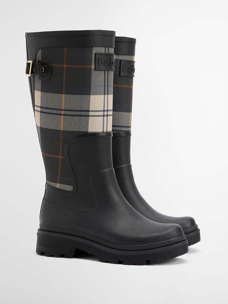 Barbour 長靴 黒 チェック柄 Dena タータンレインブーツ（レディース）｜シューズ｜バブアー公式