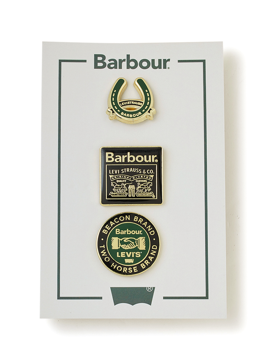 【英国製・美品】Barbour BEDALE 36 オリーブ ピンバッジ付 Barbour × Levi's》PINバッジ Pack1｜ピンバッジ｜アクセサリー