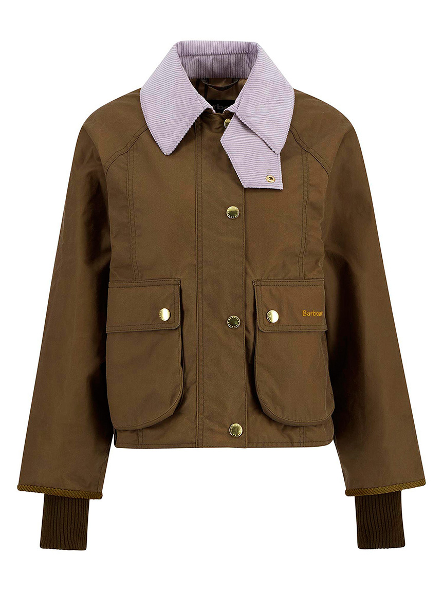 Barbour ブラウンジャケット XL　MWX0827OL71 ピンバッジ付 CROPPED BEADNELL / クロップド ビードネル】 ワックス ジャケット