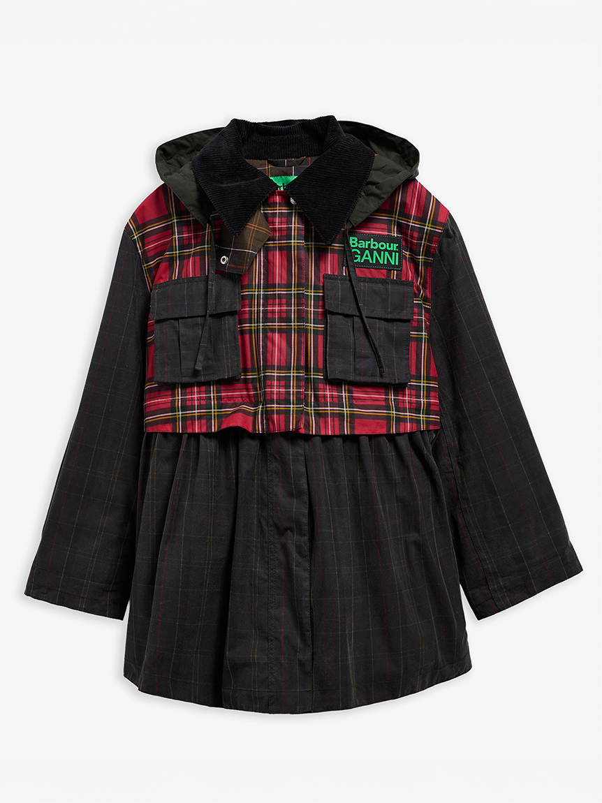 Barbour × GANNI》2WAYタータン ペプラム ワックスジャケット