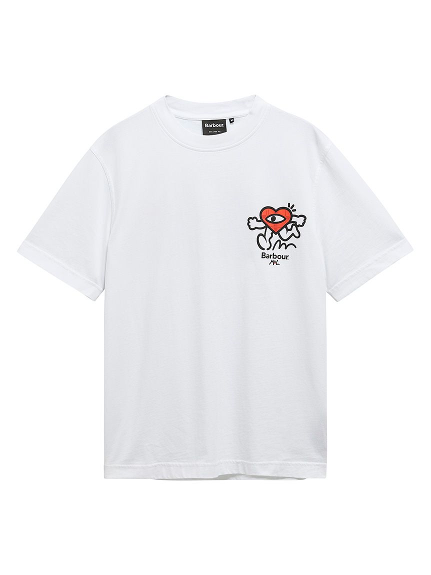 H6092★新品　オフホワイト　パスカルモーマン　コットンTシャツ Barbour × Mul》CampingグラフィックTシャツ｜Tシャツ｜トップス