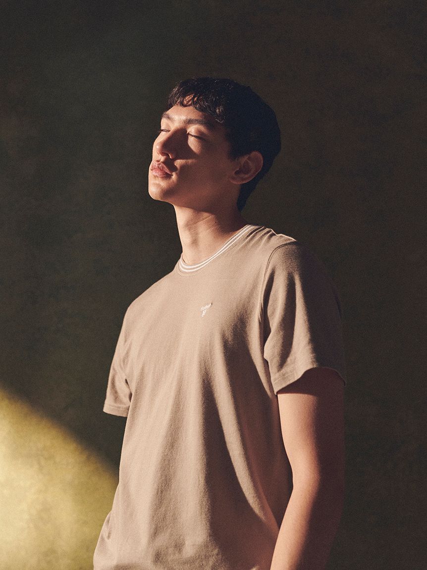 Austwick ストライプリブネック Tシャツ（テーラードフィット