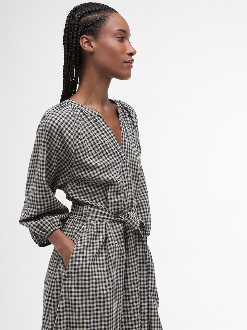 近年モデル　バーバリーブリット　半袖ワンピース　メガチェック　ラムウール BURBERRY】バーバリー『ギンガムチェック バルーンスリーブ