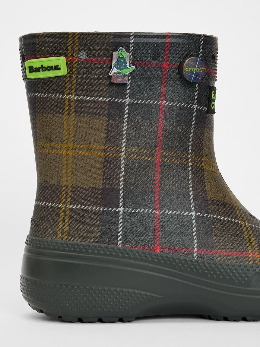 極美品 現行品 BARBOUR バブアー ショートレインブーツ タータンチェック Barbour × Crocs》タータンチェック ウェリントン ブーツ