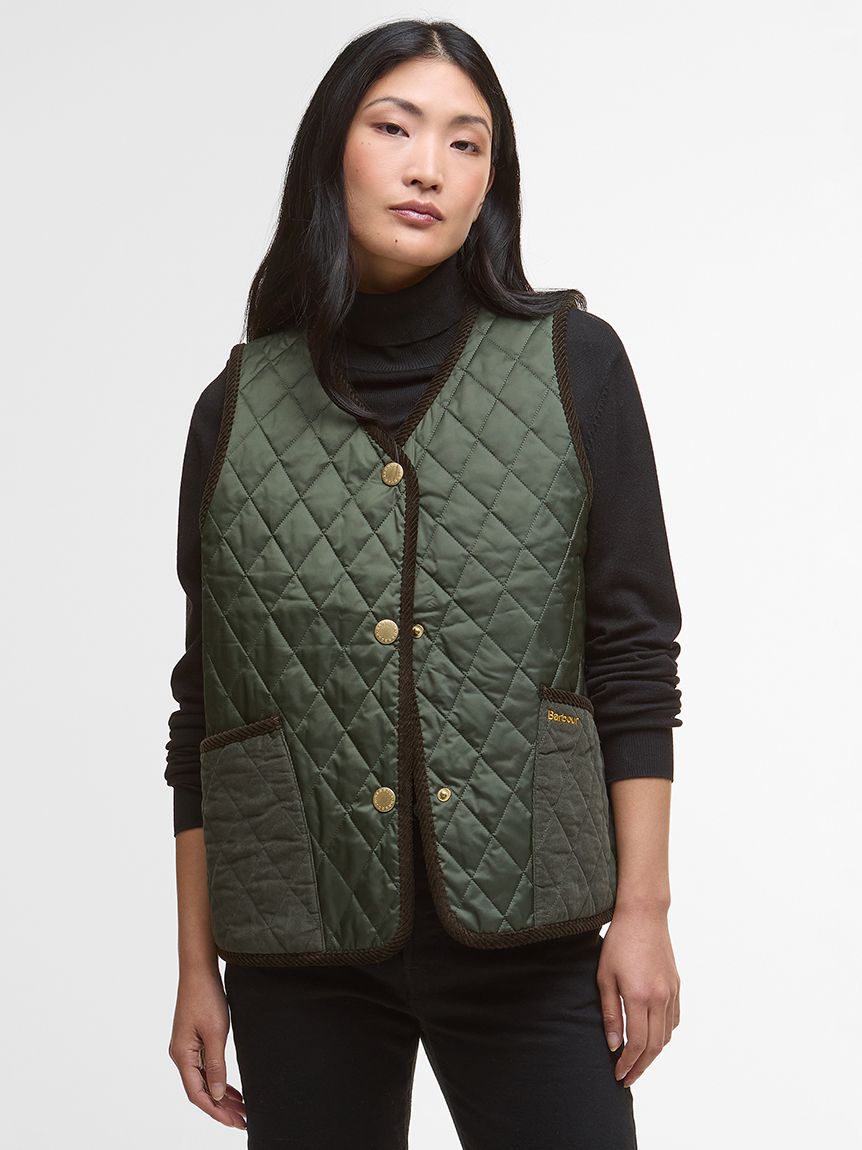 Barbour◆Bキルティングベスト/S/ポリエステル/KHK/POLARQUILT WAISTCOAT/ZIP IN LINER バブアー BARBOUR キルティングベスト LARGE BOX QUILTED