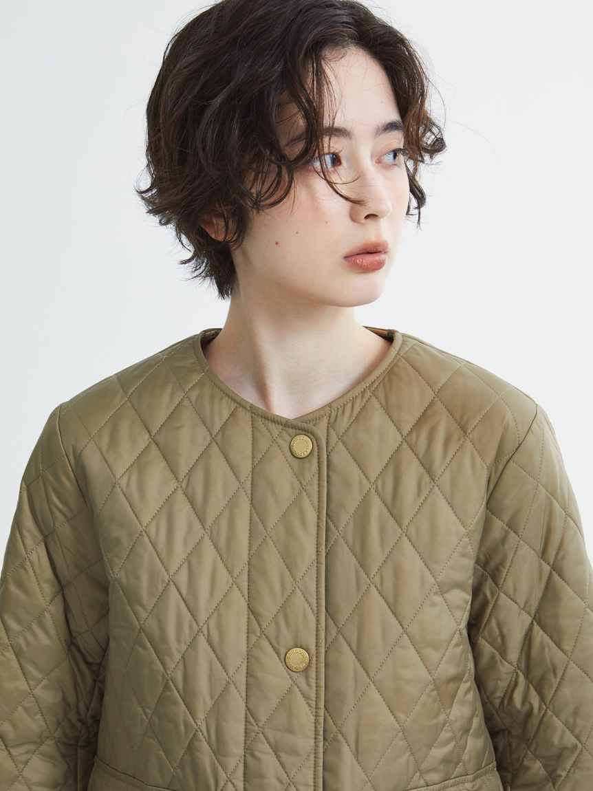 【美品】ピープルツリー キルティング ジャケット ノーカラー ボタニカル 総柄 Paige ノーカラー キルティング ジャケット（レディース