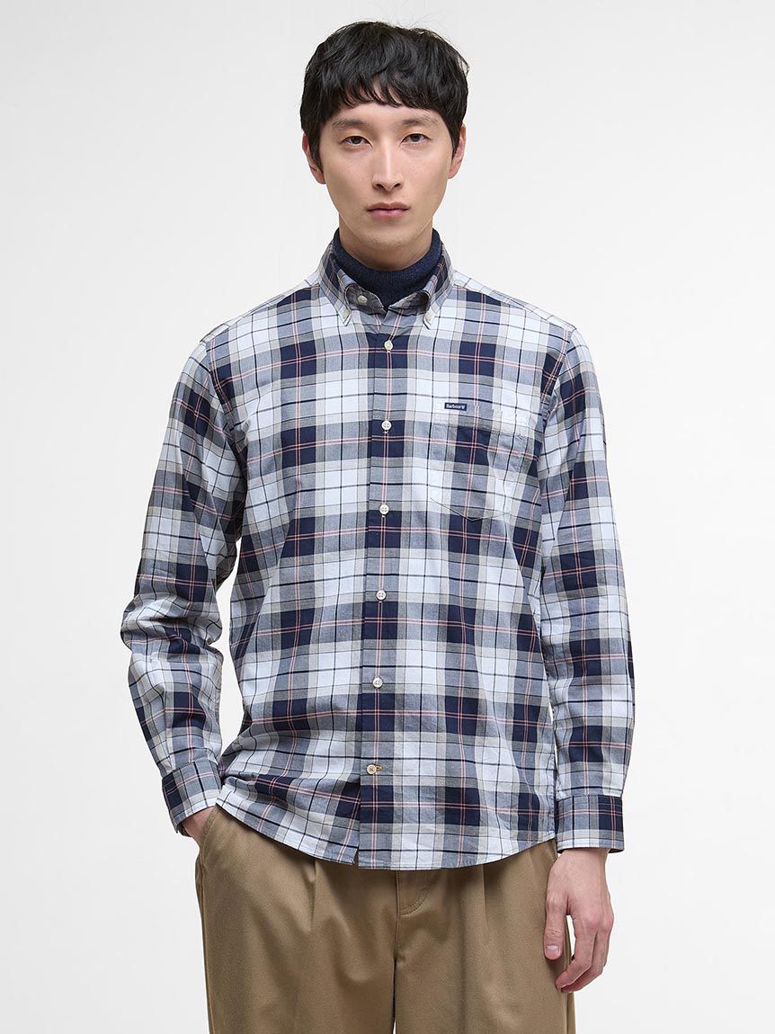 バブアー 長袖 コットンシャツ タータンチェック ボタンダウン ブルー M Rasay タータンチェック ボタンダウンシャツ（テーラード