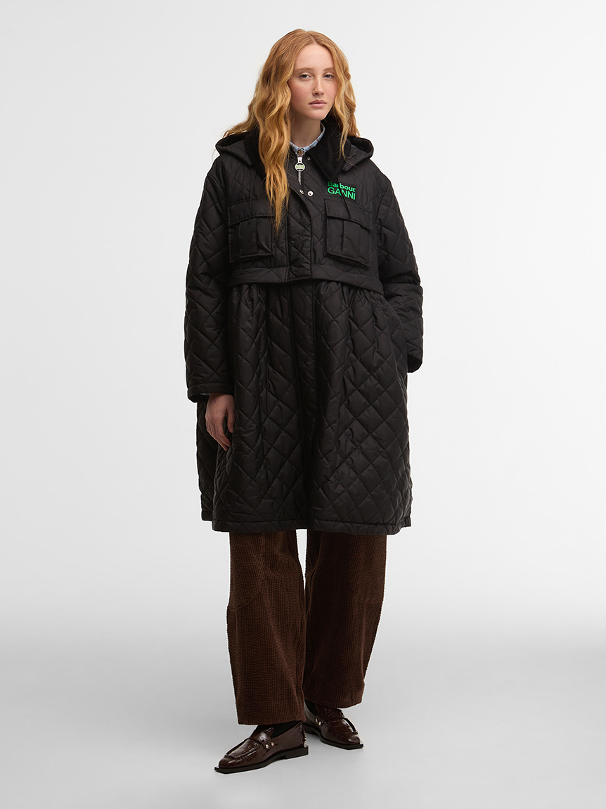 ユイ　新品　Barbour x GANNI コート ブルゾン キルティング Barbour × GANNI》2WAY ペプラム キルティングコート｜ワックス