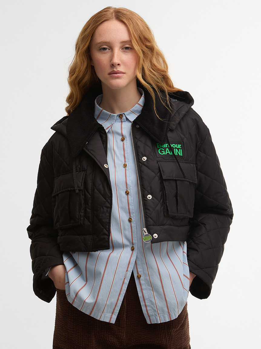 Barbour × GANNI》2WAY ペプラム キルティングコート｜ワックス