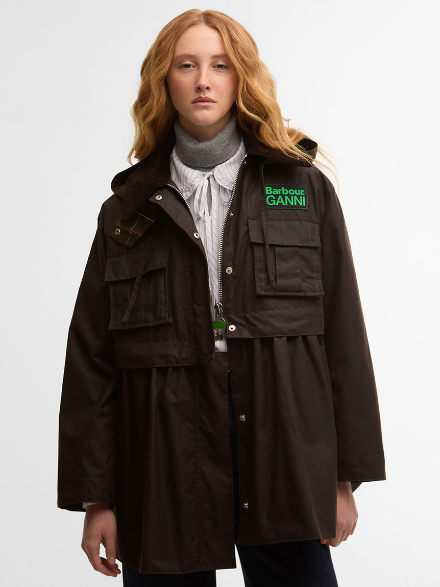 Barbour × GANNI》2WAYペプラム ワックス ジャケット｜ワックス
