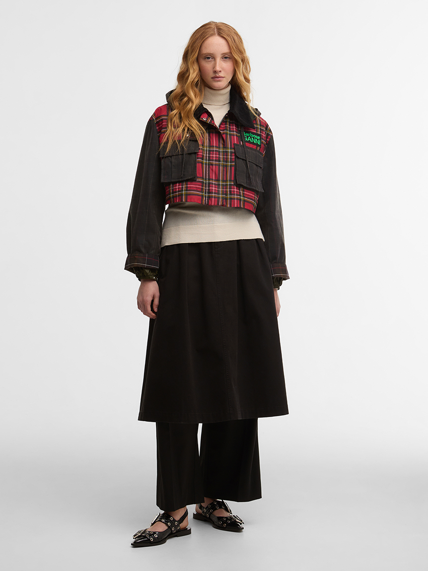 Barbour × GANNI》2WAYタータン ペプラム ワックスジャケット