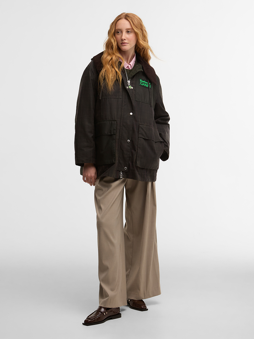 Barbour × GANNI》タータン ワックスダッフル ジャケット｜ワックス
