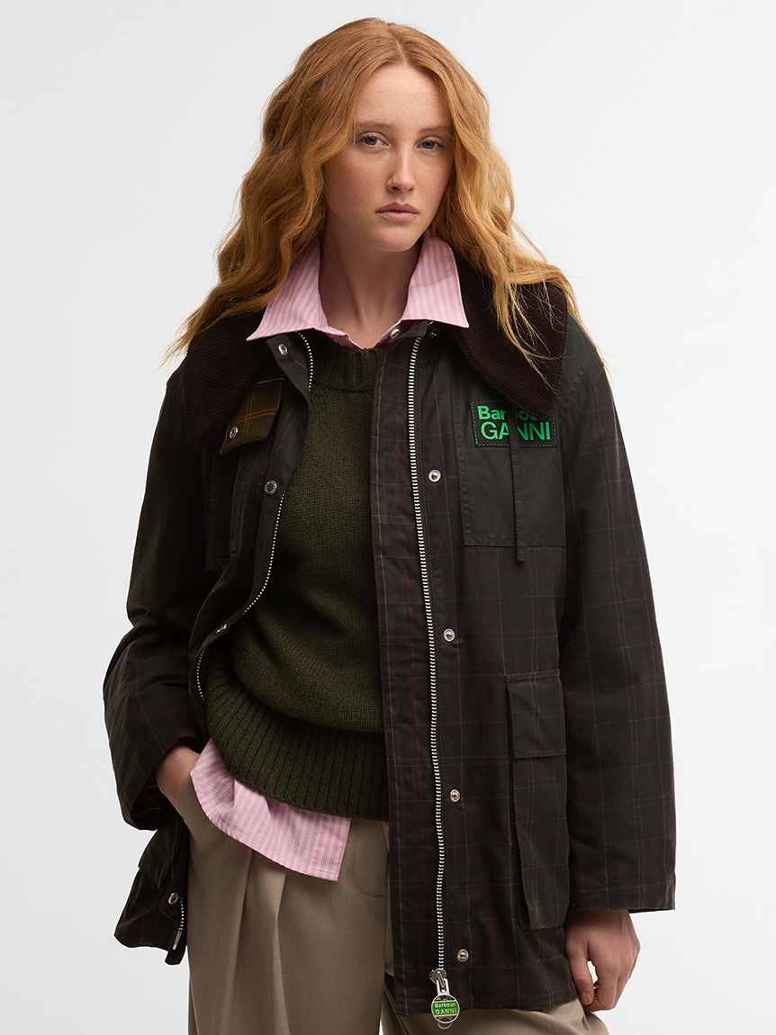 Barbour × GANNI》タータン ワックスダッフル ジャケット｜ワックス