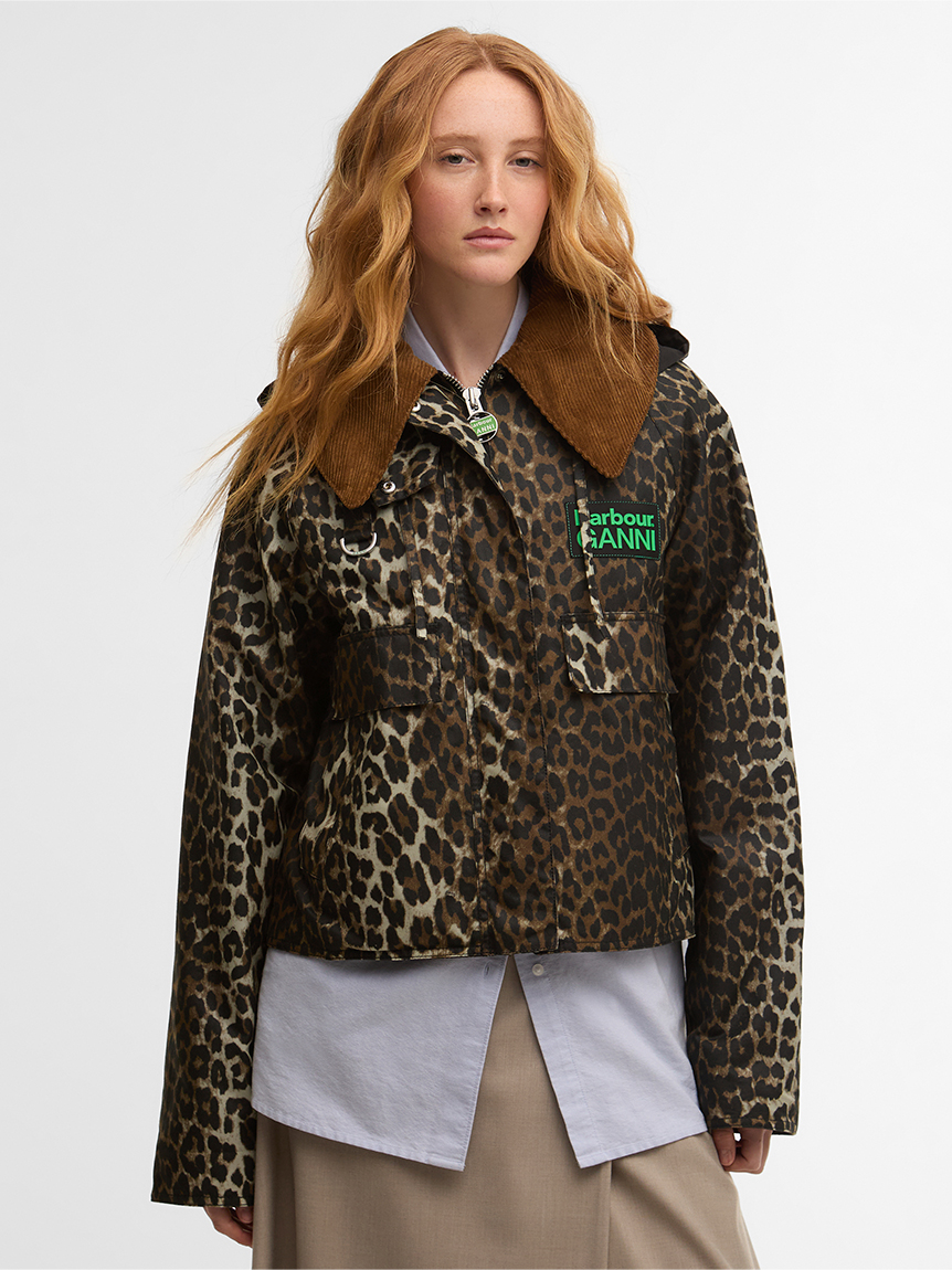 Barbour × GANNI》レオパード ワックス アノラックジャケット