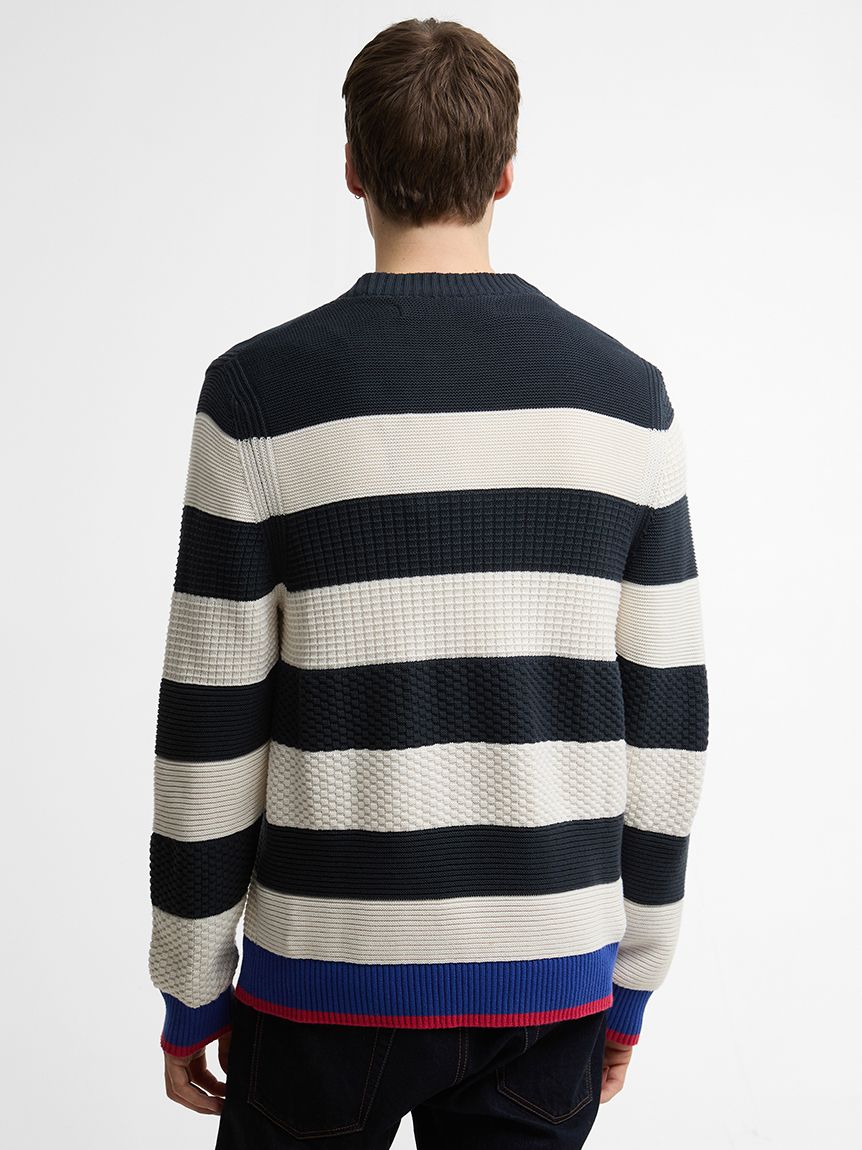 バーバリーブルーレーベル　ラメ入ボーダー　ニットプルオーバー　金ボタン　ワッペン BURBERRY BLUE LABEL - バーバリーブルーレーベル ラメ入ボーダー