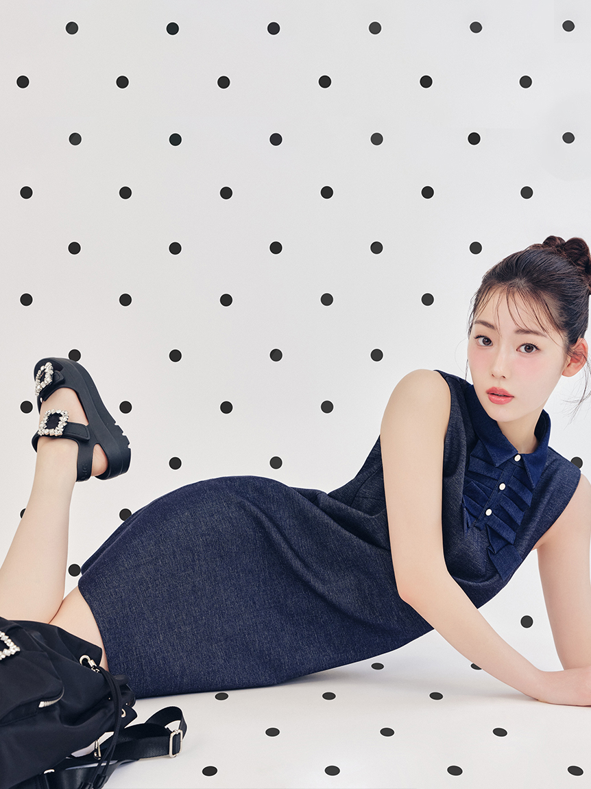 リボンデザイン襟付きミニワンピース