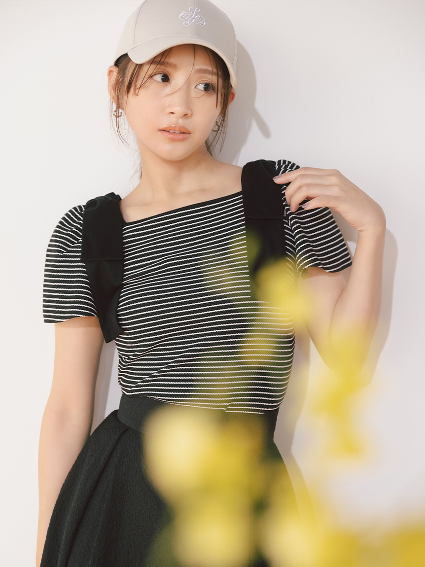 ショルダーリボンカットトップス(カットソー)｜TOPS（トップス