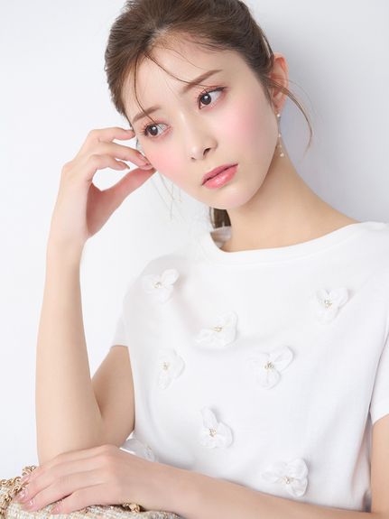 フラワーカットトップス titivate tシャツ シアーフラワーフロッキートップス レディース