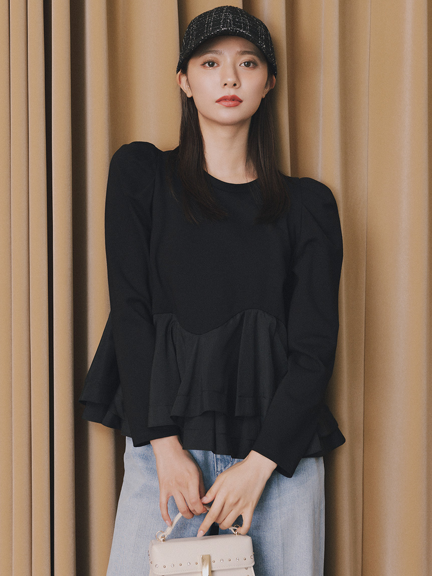 ペプラムドッキングカットトップス(カットソー)｜TOPS（トップス