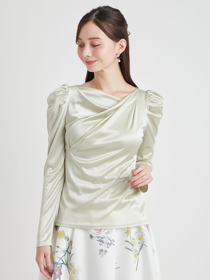 洗える】カシュクールグロッシーカットトップス(カットソー)｜TOPS