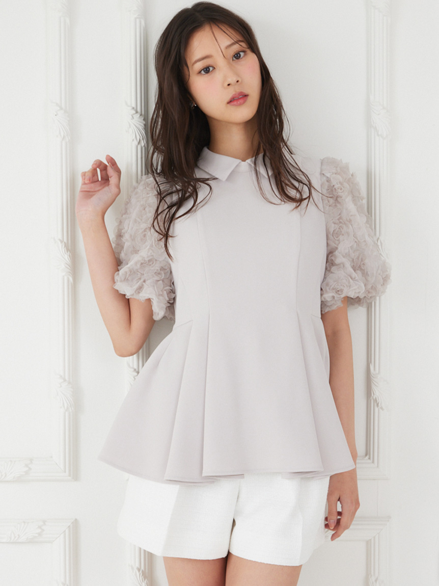 襟付きデザインスリーブブラウス(ブラウス・シャツ)｜TOPS（トップス