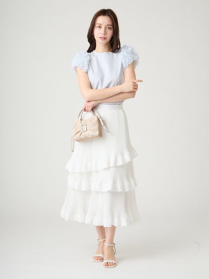 洗える】チュールスリーブカットトップス(カットソー)｜TOPS（トップス