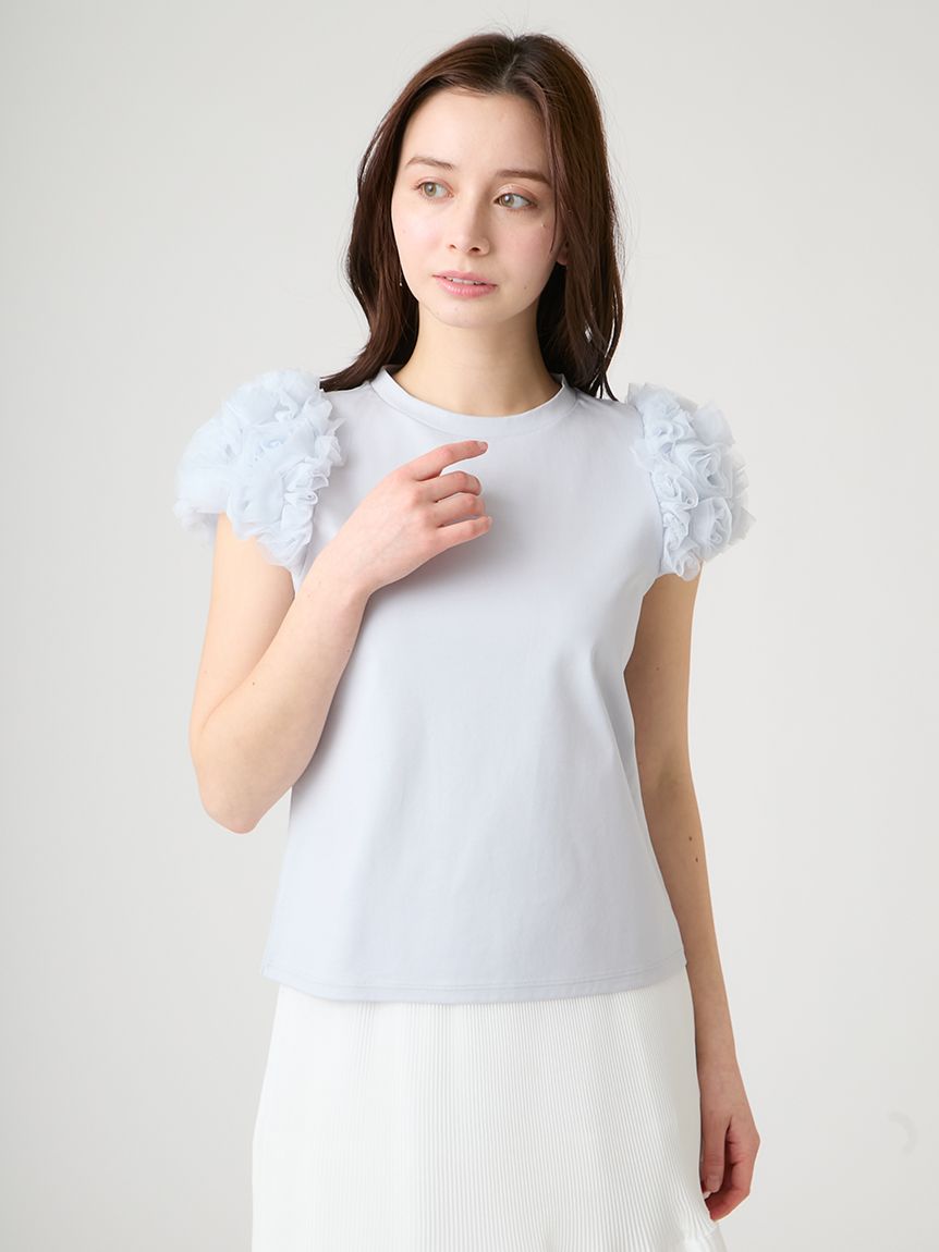 洗える】チュールスリーブカットトップス(カットソー)｜TOPS（トップス