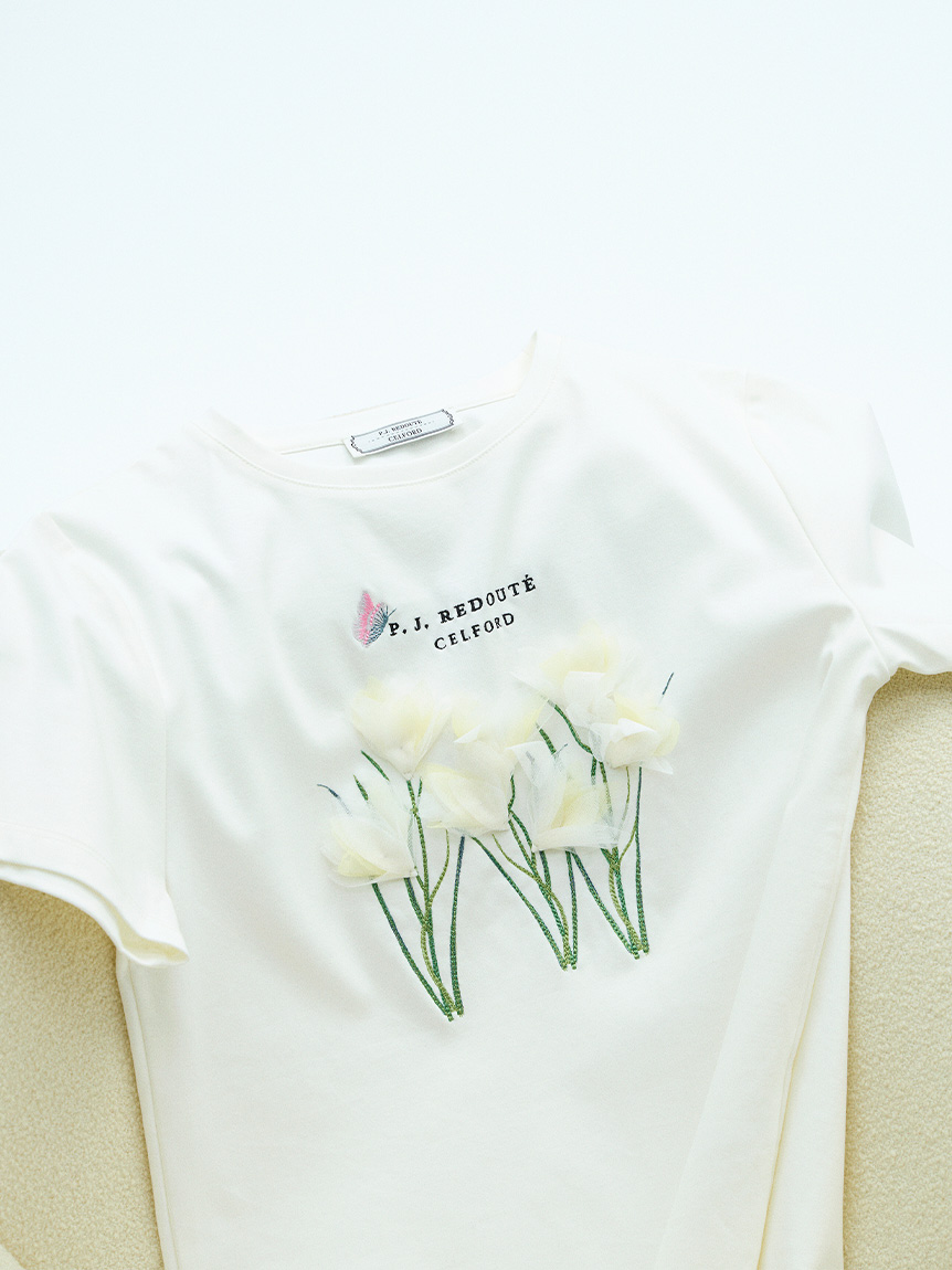 洗える】【CELFORD×P.J. REDOUTEコラボ】 3DモチーフTシャツ