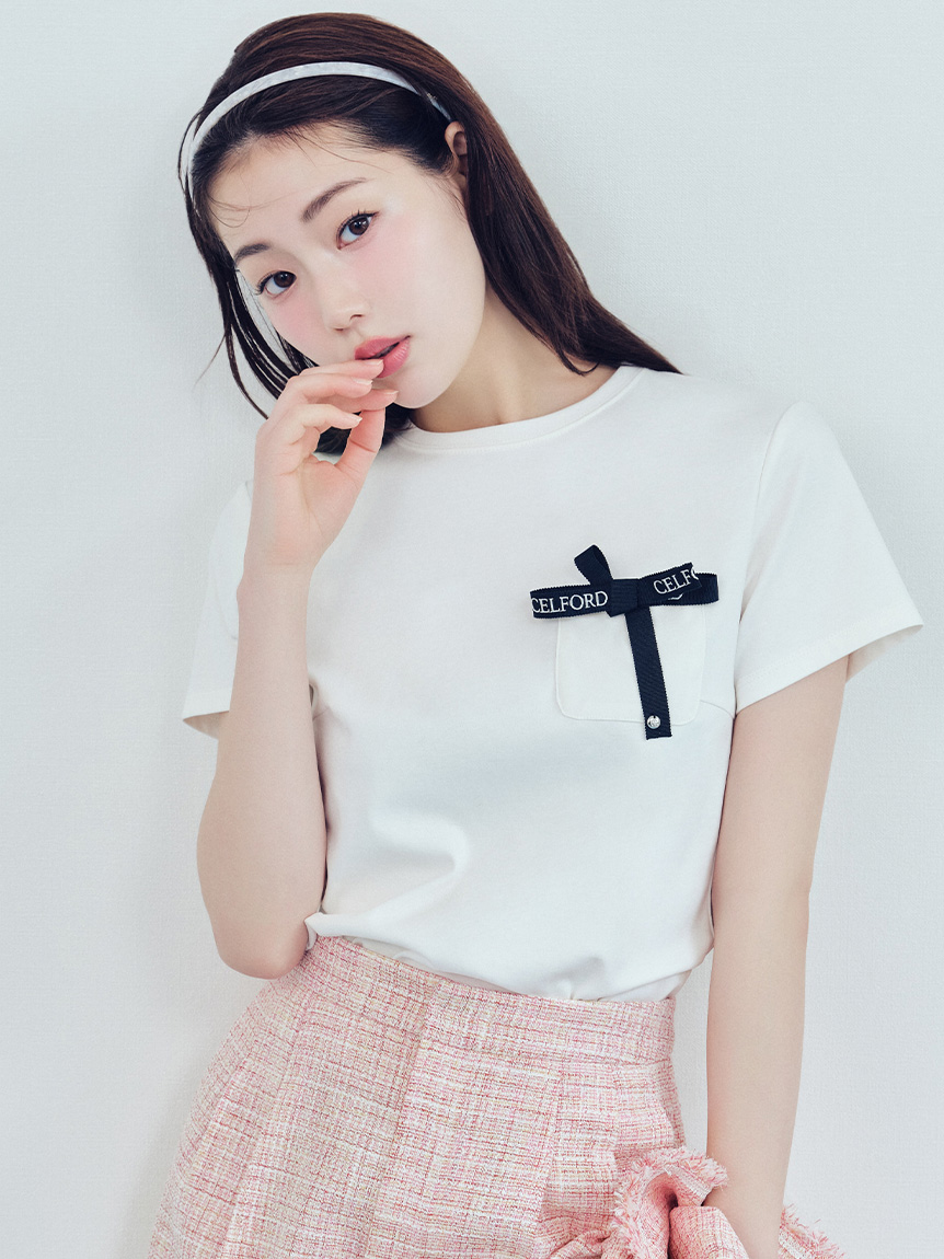 ロゴ刺繍リボン付きカットソー