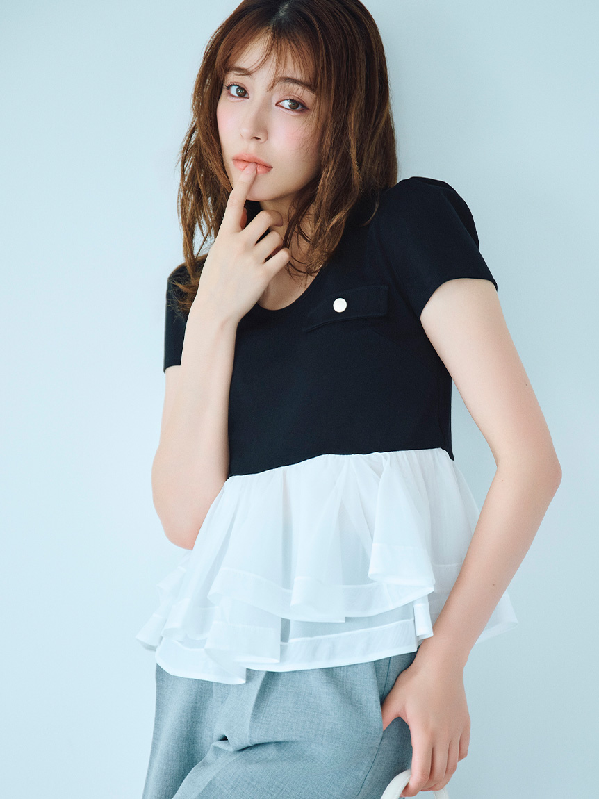 セルフォード　襟付きペプラムトップス トリムポケットペプラムTシャツ(カットソー)｜TOPS（トップス