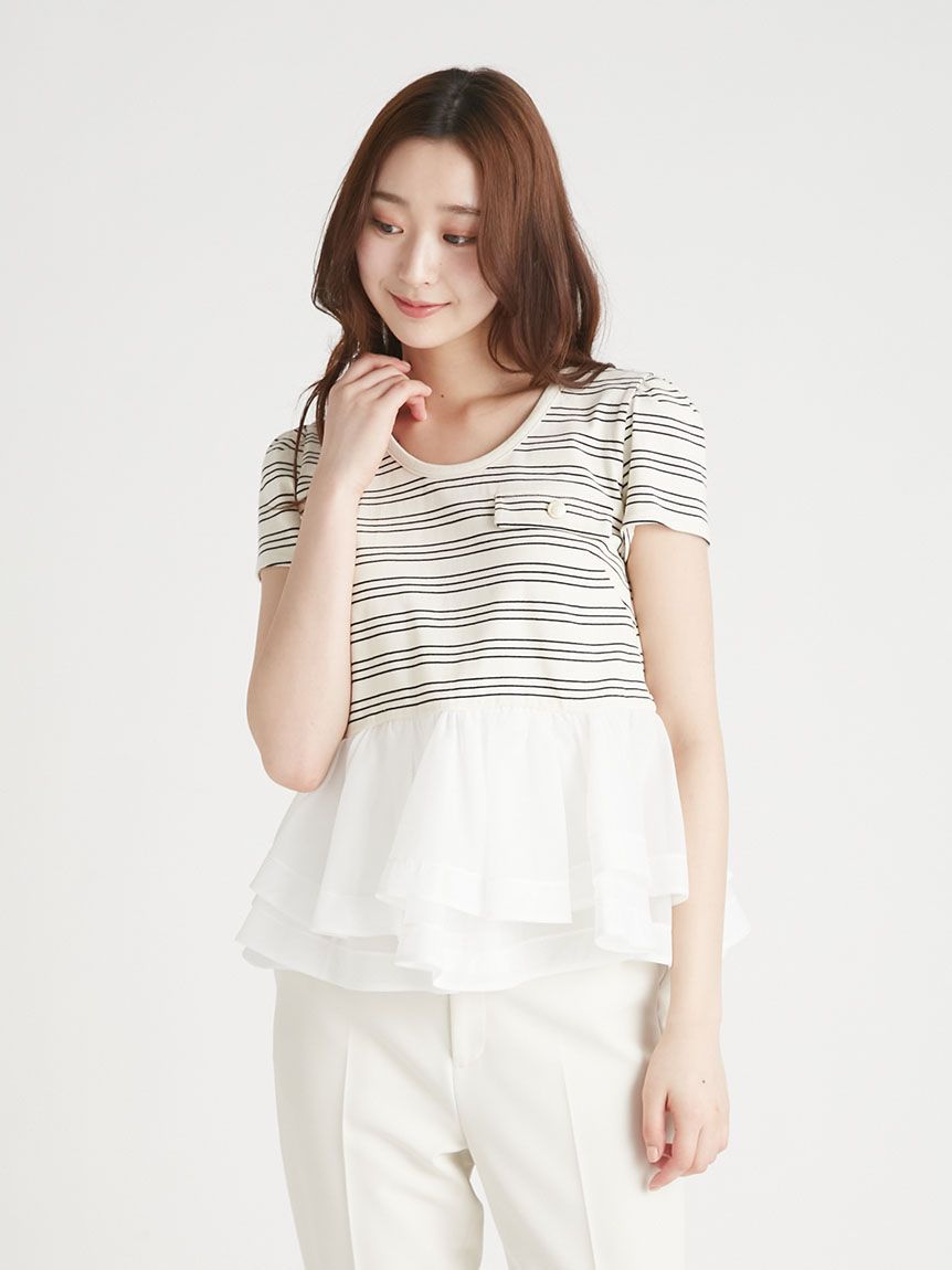 洗える】トリムポケットペプラムTシャツ(Tシャツ・カットソー)｜TOPS