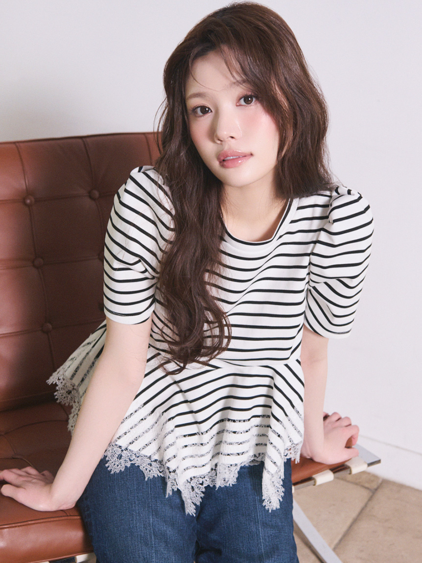 レーストリムペプラムカットソー(カットソー)｜TOPS（トップス