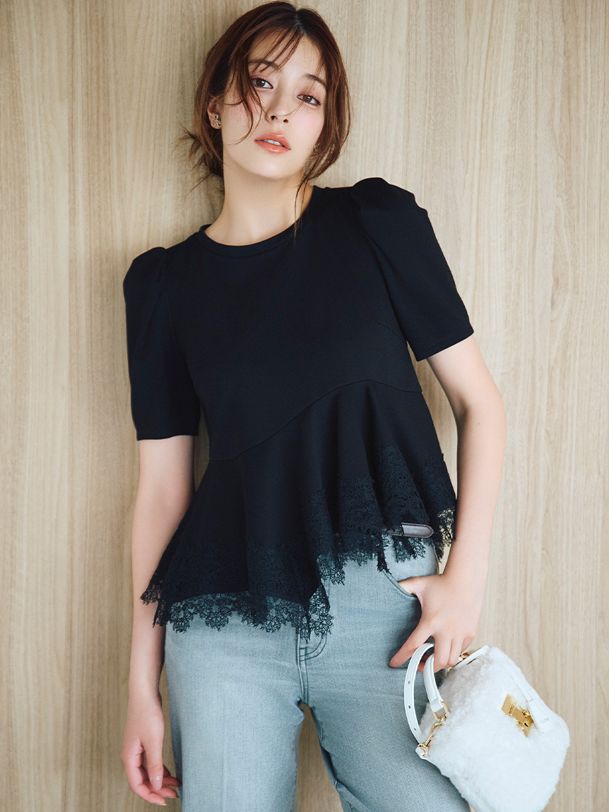レーストリムペプラムカットソー(カットソー)｜TOPS（トップス