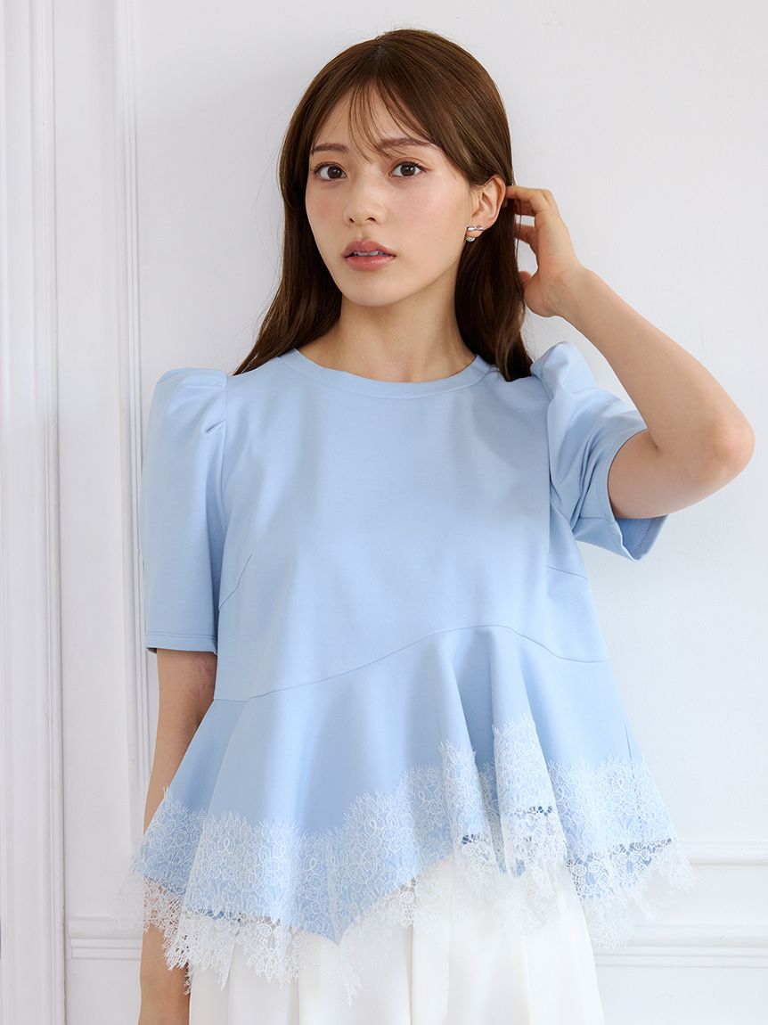 レーストリムペプラムカットソー(カットソー)｜TOPS（トップス
