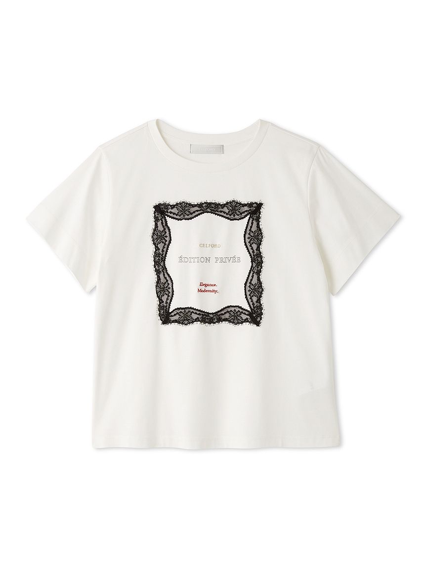セルフォード　ホワイト Tシャツ トップスレース　半袖 洗える】レースフレームTシャツ(カットソー)｜TOPS（トップス
