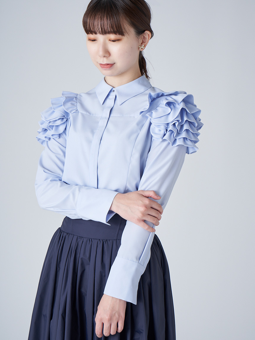 Lawrence Grey Stand-Up Collar Blouse blue business style Fashion Blouses Stand-Up Collar Blouses 