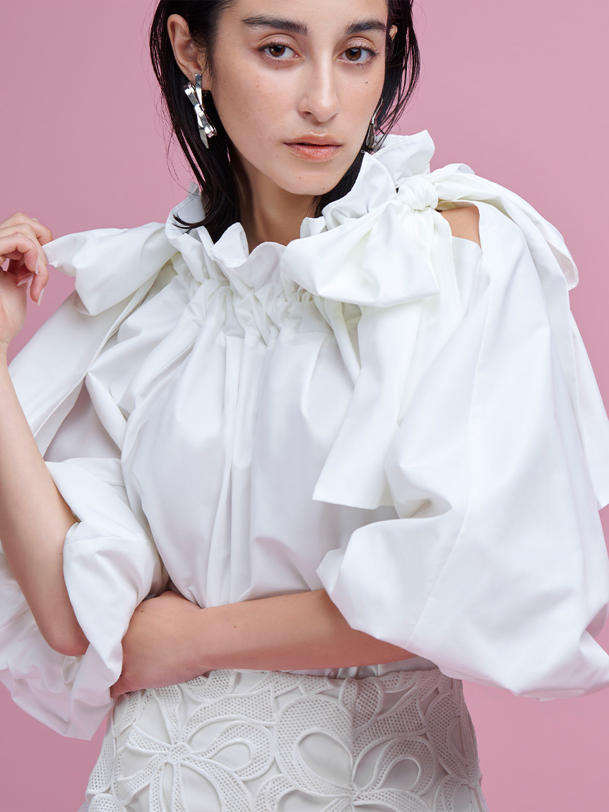ショルダーリボンギャザーブラウス(ブラウス・シャツ)｜TOPS（トップス 