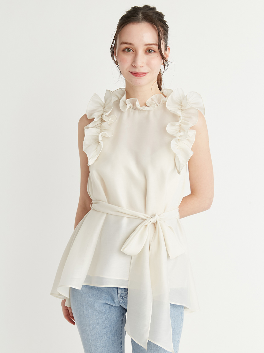 限定カラーあり】Aラインフレアラッフルブラウス(ブラウス