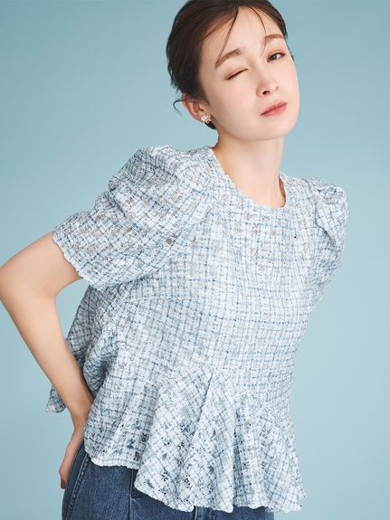 ブラッシュドレースペプラムトップス(ブラウス・シャツ)｜TOPS