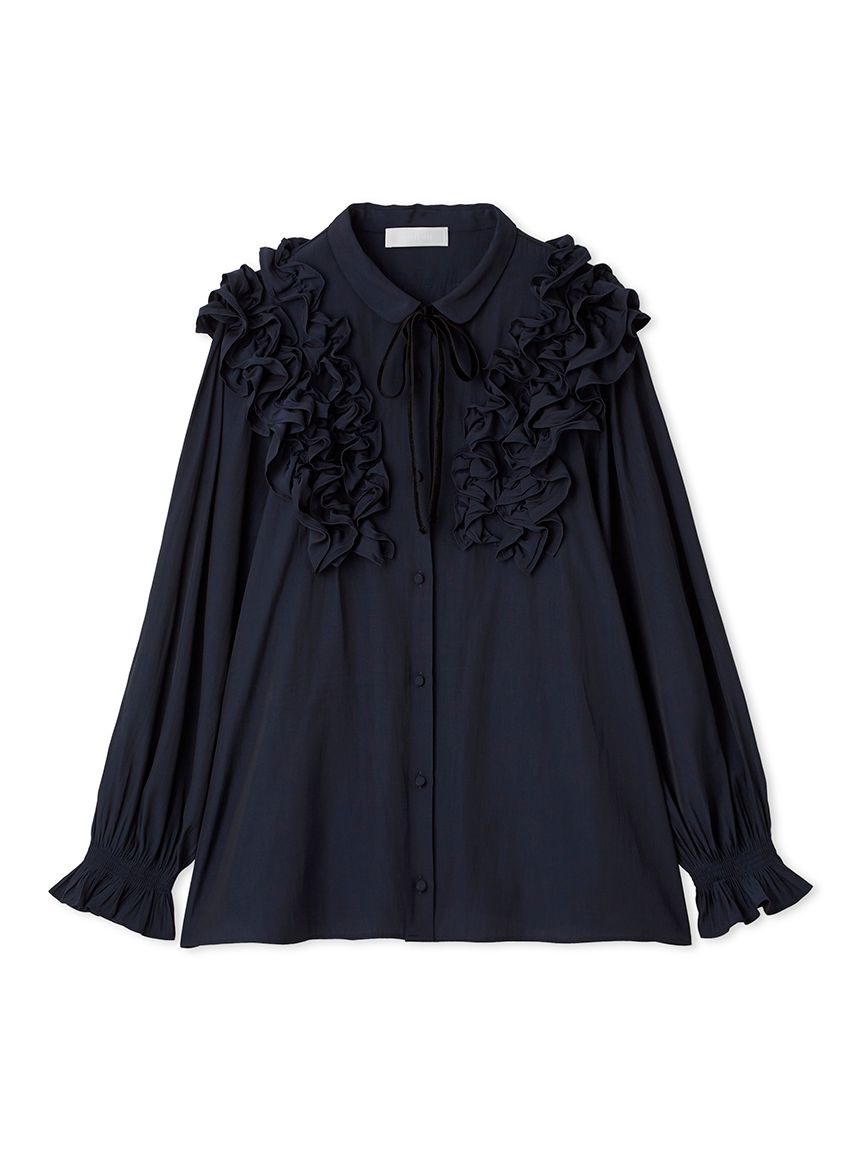 ウォッシャブル】フリルヨークシャツカラーブラウス(ブラウス