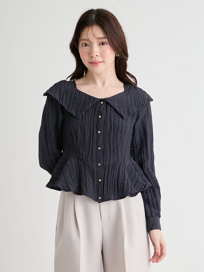 洗える】ワイドカラーペプラムブラウス(ブラウス・シャツ)|TOPS 洗える】ワイドカラーペプラムブラウス(ブラウス・シャツ)|TOPS