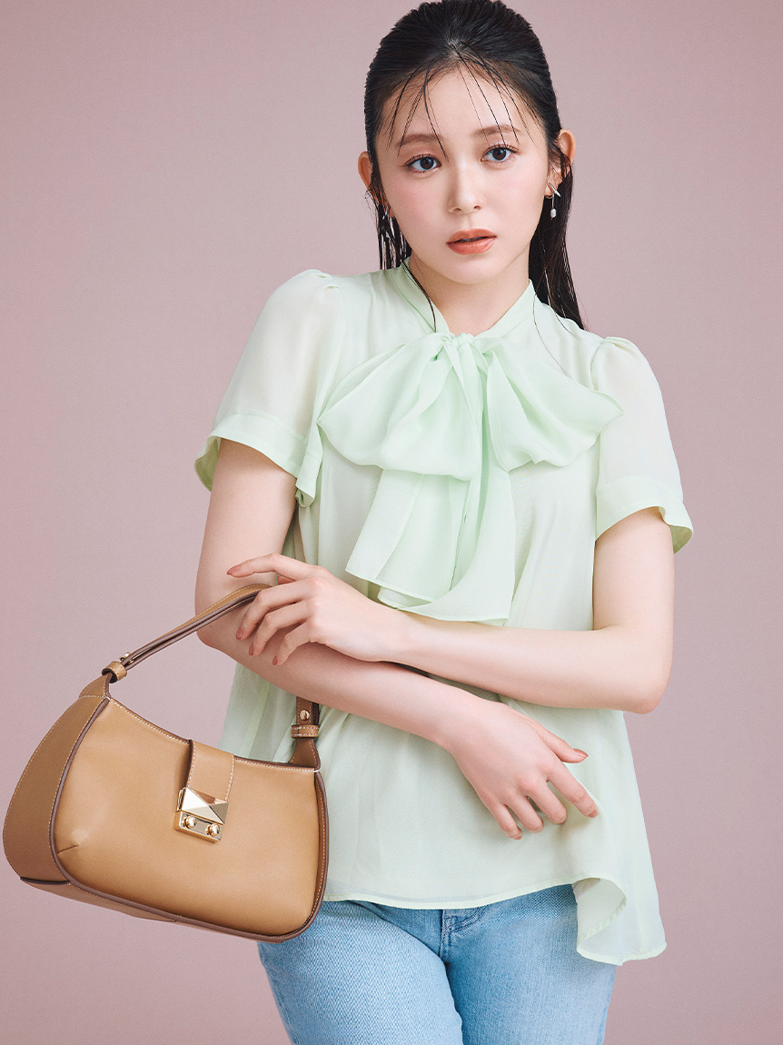 洗える】ボウタイリボンハーフスリーブブラウス(ブラウス・シャツ